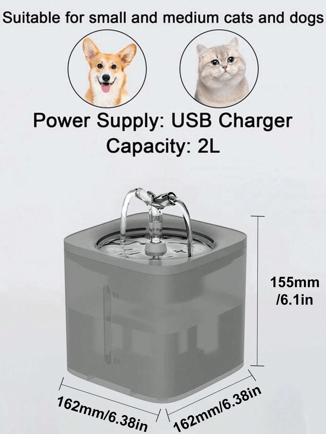 Cat Water Fountain – Pet Water Drinking Fountain 68oz/ 2L Super Quiet Automatic Dog Fountain