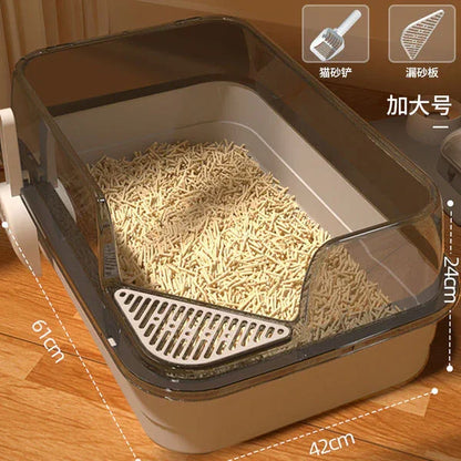 Cat Litter Training Tray, Corner Cut Extra Large Semi-Enclosed Litter Box Open Top Cat Litter Tray