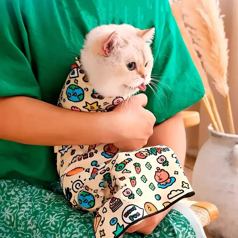Cat Beauty Wrap - Pet Protective Cover - Cat Wrapping Cloth for Feeding, Scratch Prevention, Escape Protection, Cleaning Pet - Feline Grooming Towel