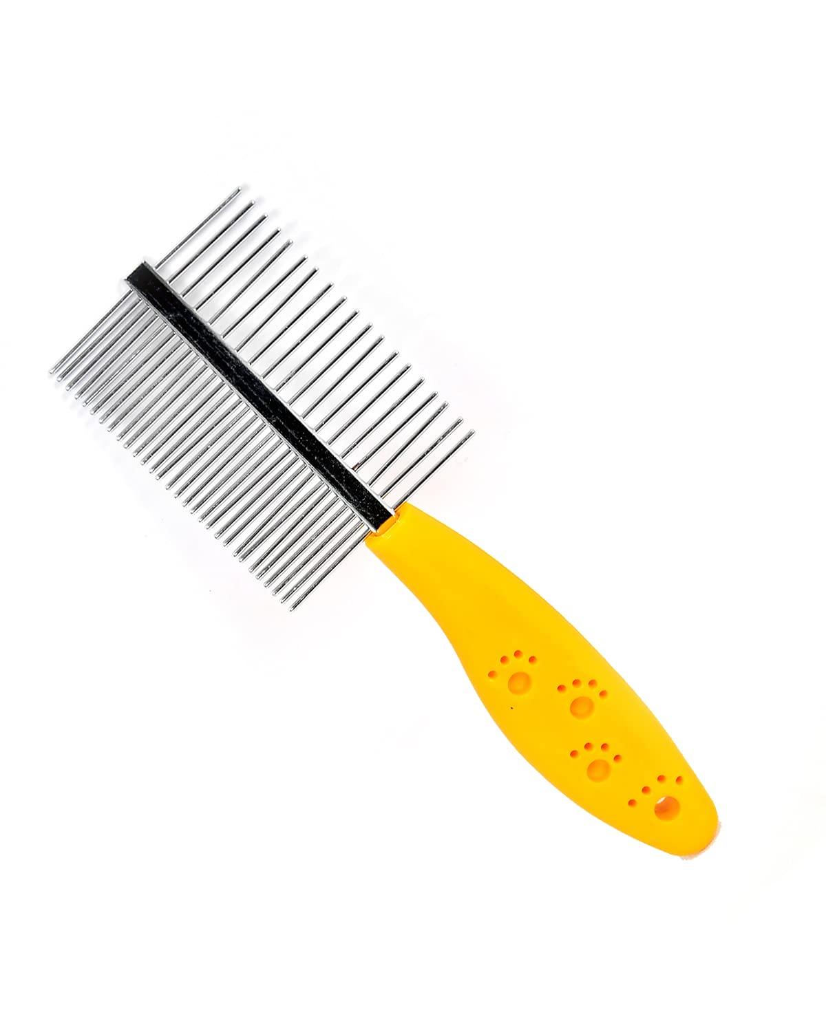 Pet Trends Paw Print Handle Double Side Steel Needles Dog and Cat Comb Pet Rake Comb Hairbrush Grooming