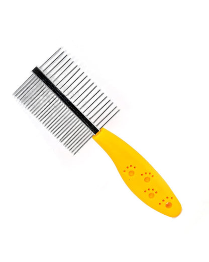 Pet Trends Paw Print Handle Double Side Steel Needles Dog and Cat Comb Pet Rake Comb Hairbrush Grooming