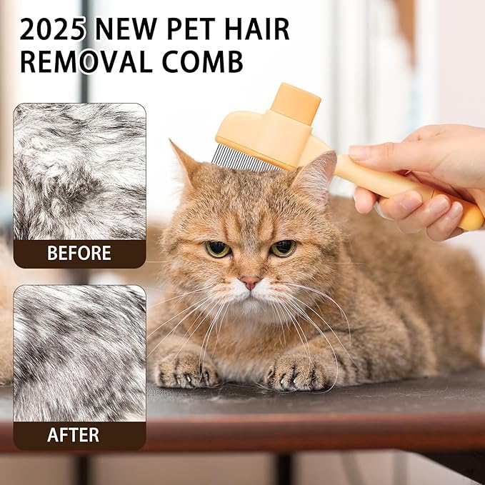 Pet Grooming Comb for Dogs & Cats-Flea Removal, Dense Teeth Detangling Brush, Cat Hair Brush