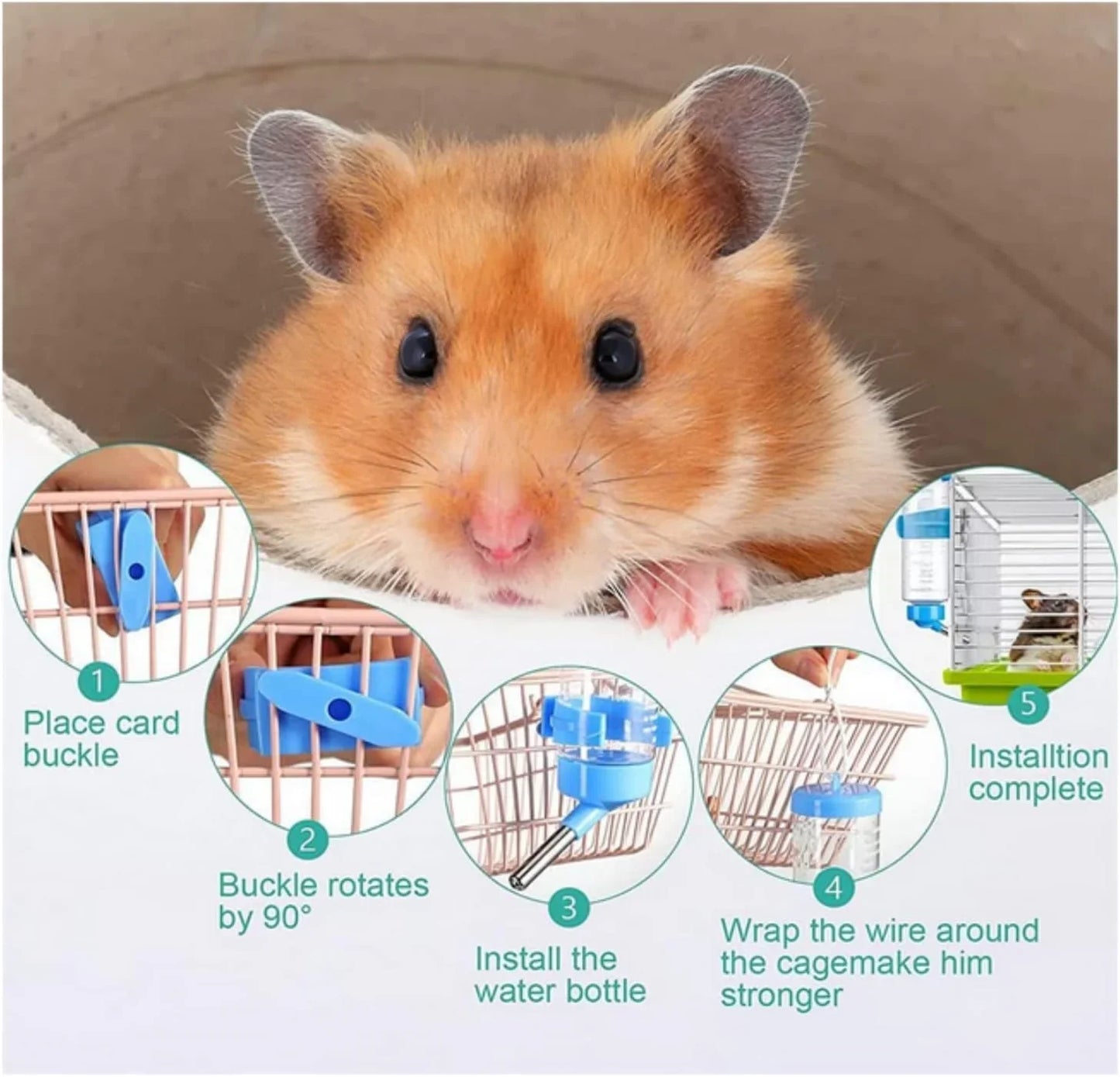 Hamster Drinker Plastic Water Bottle Dispenser Feeder HangingHamster Guinea Pig Squirrel Rabbit Drinking Head Pipe Fountain 125ml
