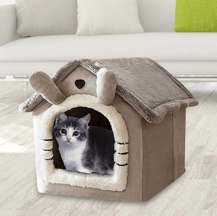 Dratal Cat & Dog House Kennel Soft Pet Bed Small Cat Tent Indoor Enclosed Warm Plush Sleeping Nest Basket with Removable Cushion Pet Supplies