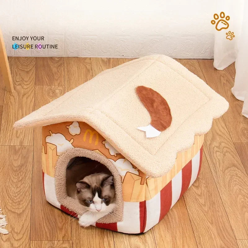 Cat Beds for Indoor Cats Removable Washable Lovely Sleeping Bed Cat Bed Cave Coffee