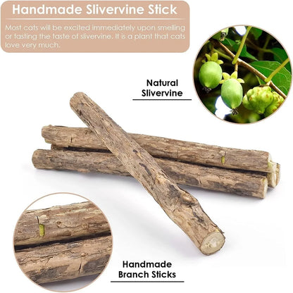 Silvervine Sticks for Cats, Catnip Sticks for Kittens Teeth Cleaning, Calm Cat Anxiety and Stress, Increase Appetite 1 Pcs
