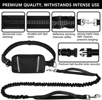 Hands Free Dog Leash, Adjustable Waist Belt and Dual-Handle Retractable Bungee Leash, Jogging Dog Leash with Reflective Stitching, Random Colors