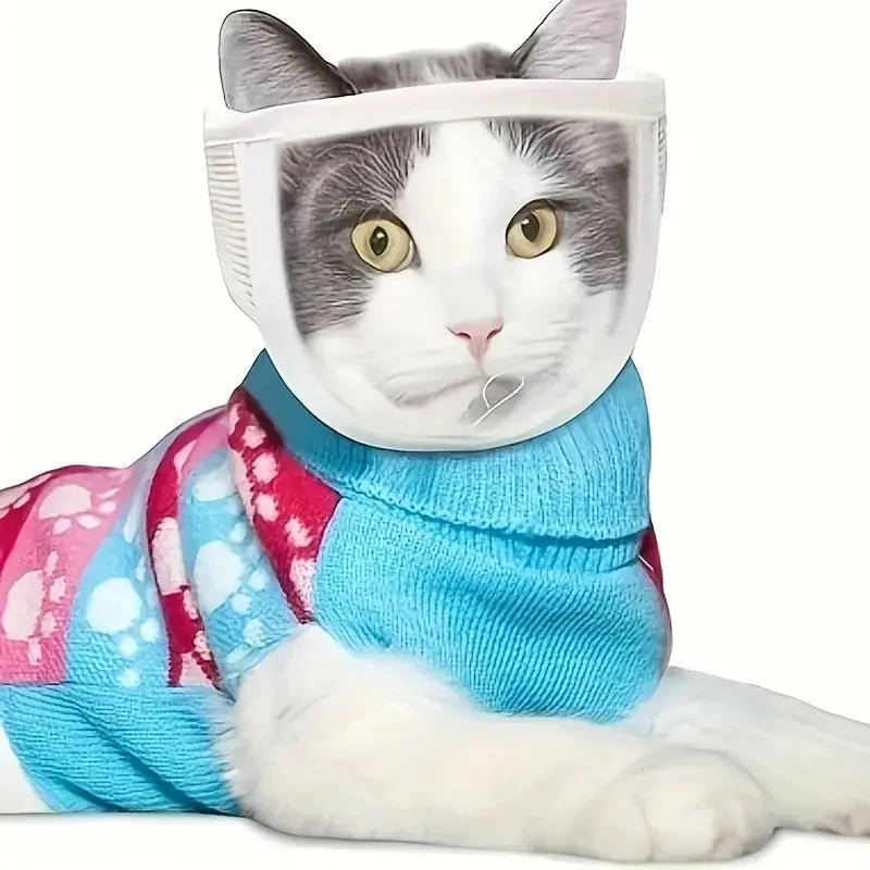 Pet Transparent Mouth Cover, Breathable Cat Grooming Mask, Protective Anti-Licking Anti-Bite Breathable Cat Mask