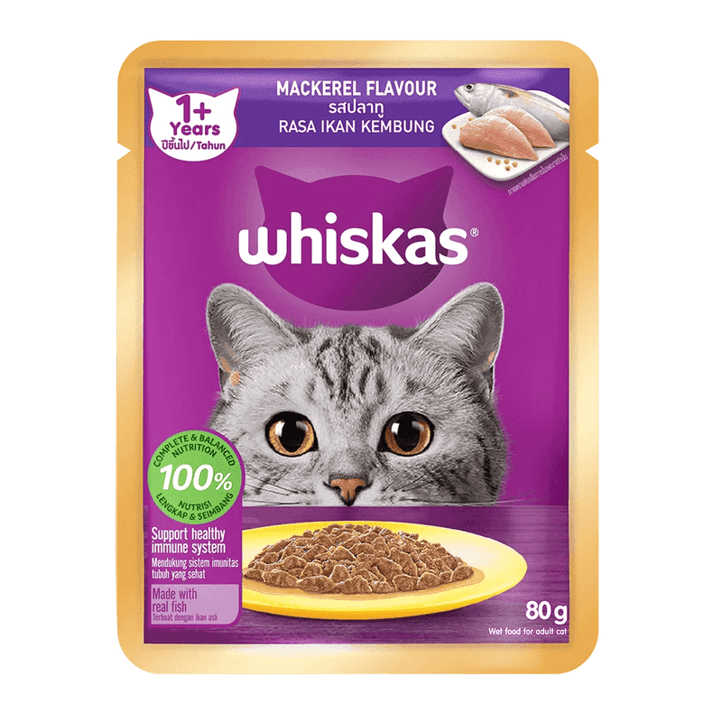 Whiskas Adult Cat Pouch (1+ year) – Mackerel In Jelly 85g