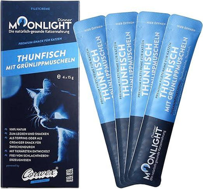 Moonlight Premium Snacks for Cats, Practical Sticks for Licking from Hand Licking, Cat Treats, Fillet Cream, Tuna (4 x 15 g)