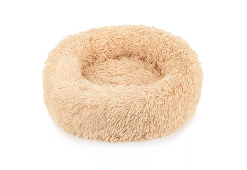 Round Pet bed, Plush Soft Washable Self-Warming Calming Dog Bed Donut Cuddler Round Dog Bed Comfortable for Sleeping in Winter(Beige,67cm)