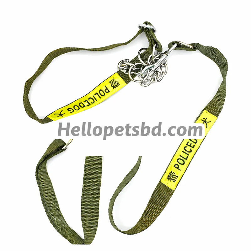 Police Medium and Large Dog Metal Chain Martingale Collar with Dog Leash