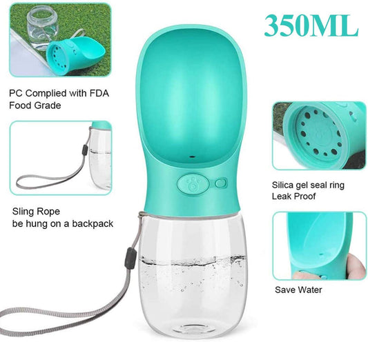 Portable Dog Water Bottle, Leak Proof Dog Water Dispenser, 350ml /12oz Pet Travel Water Bottle for Pets Outdoor Walking, Hiking, Travel, Food Grade Plastic
