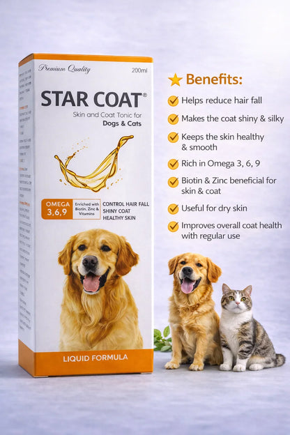 skyec Star Coat Skin and coat Tonic for Dogs and Cats for healthy skin ,shiny coat and control hair fall Pet Health Supplements  (200 ml)