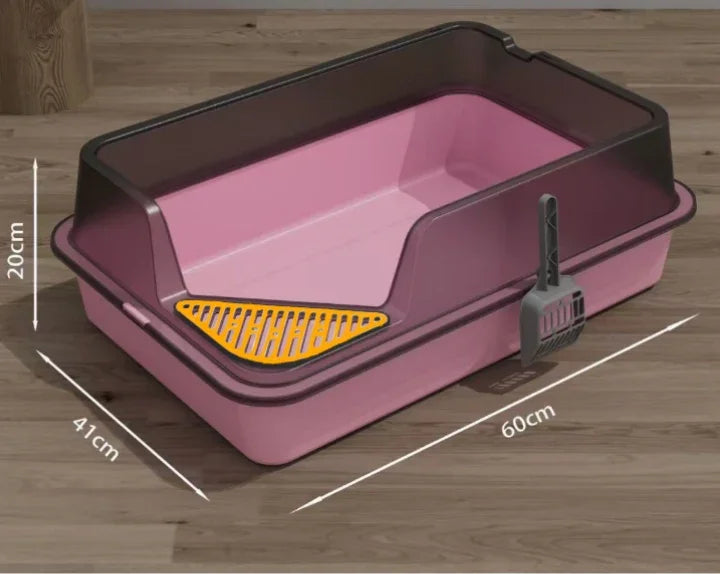 Cat Litter Training Tray, Corner Cut Extra Large Semi-Enclosed Litter Box Open Top Cat Litter Tray