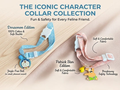 Premium Cute Character Cat Collar with Bell & Safety Breakaway Buckle ColorRandom