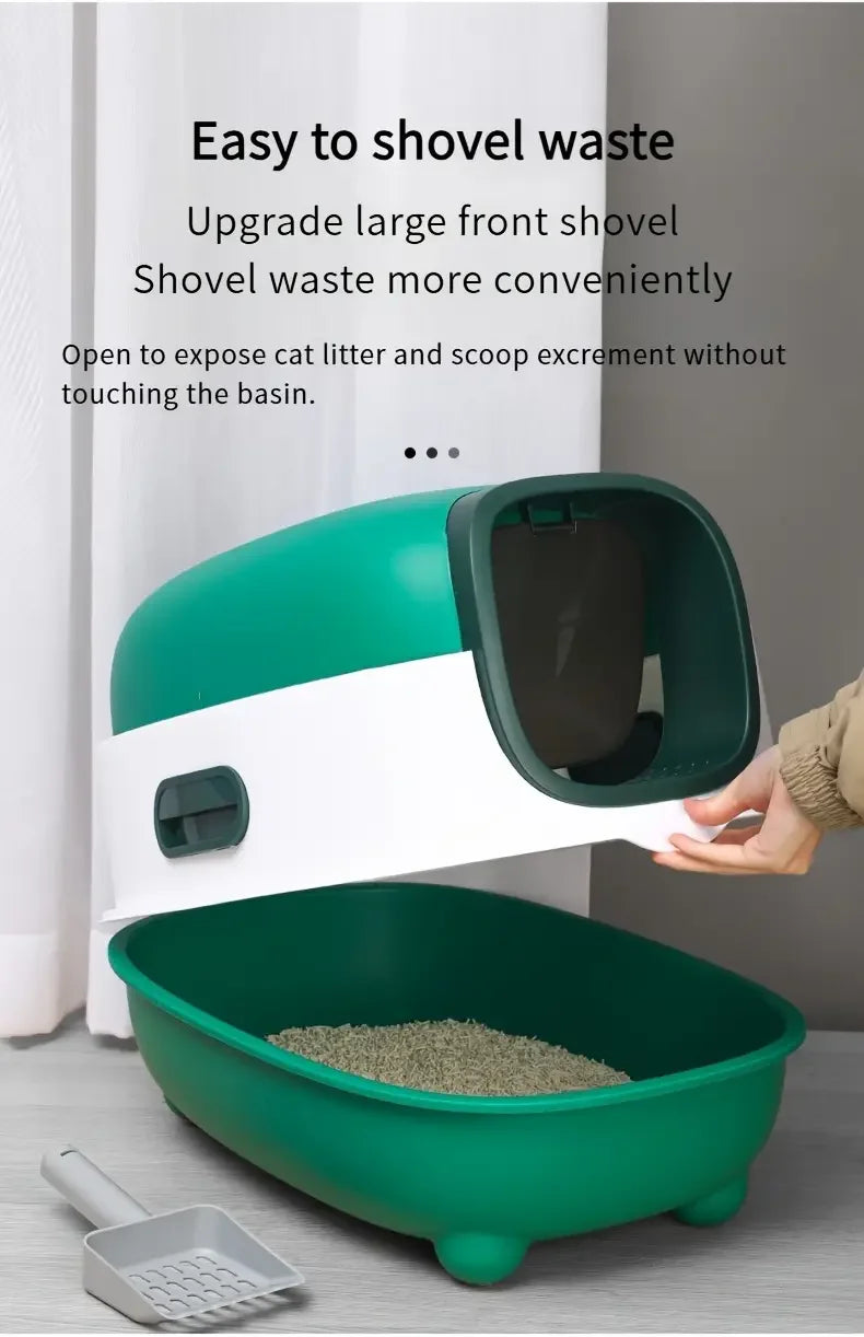 Cat Litter Box with Automatic Sand-Proof cage Sterilization and Deodorization Function With Litter Scoop Easy To Clean Enclosed Extra Large Cat Litter Tray