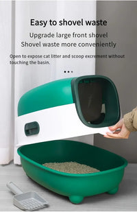 Cat Litter Box with Automatic Sand-Proof cage Sterilization and Deodorization Function With Litter Scoop Easy To Clean Enclosed Extra Large Cat Litter Tray