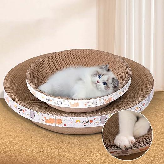 Cat Scratcher Lounge Bed, Cat Bed Cardboard, Round Scratching Board for Indoor Cat Mat (40cm)