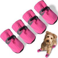 Whoof Whoof Boots for Small and Medium Dogs | Non-Slip Paw Protector Dog Shoes Pet Booties with Reflective Straps | Lightweight and Breathable | 4 pc Set