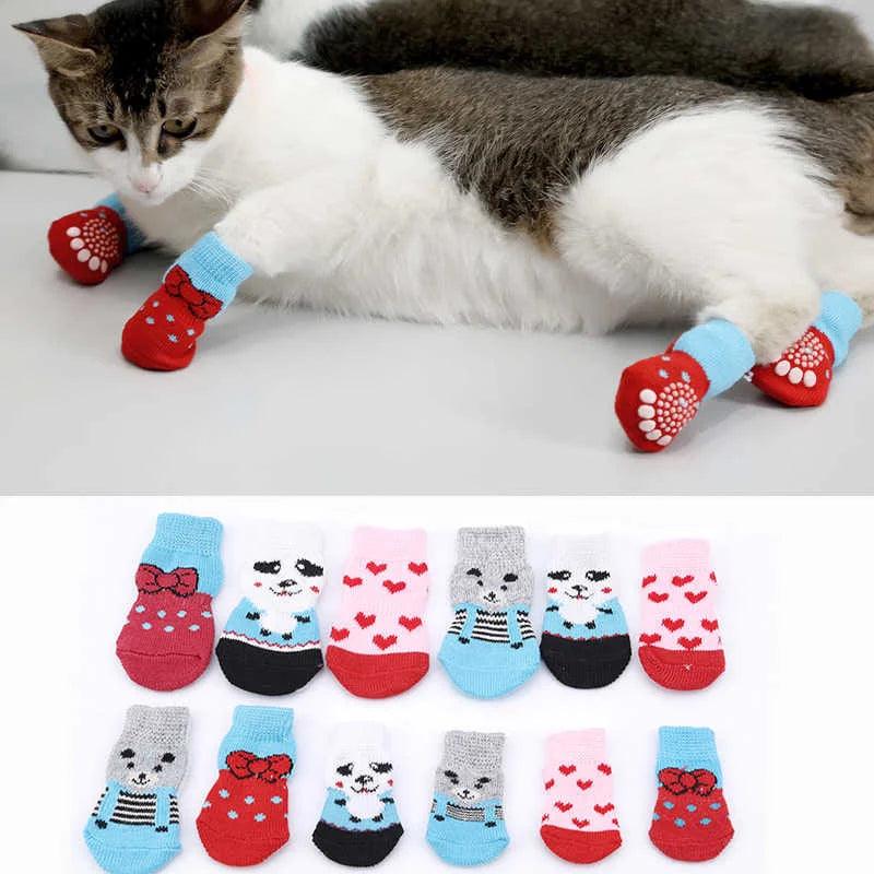 Non-slip Mesh Shoes, Cute Pet Socks, Anti-scratch for Cats, (4 Pieces Set)