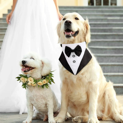 Large Size Dog Wedding Bandana Collar with Bow Tie,Adjustable Dog Valentines Tuxedo,Dog Birthday Party Wedding Attire for Small Medium Large Dogs