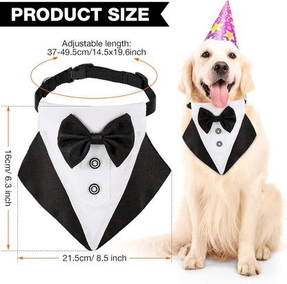 Medium Formal Dog Tuxedo Bandana Dog Wedding Bandana Dog Collar Tie with Bow Tie and Neck Tie Designs Adjustable Collar Formal Tux Dog Bowtie Adjustable Neckerchief