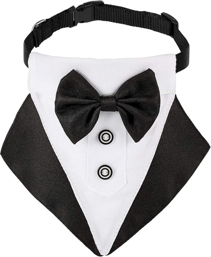 Medium Formal Dog Tuxedo Bandana Dog Wedding Bandana Dog Collar Tie with Bow Tie and Neck Tie Designs Adjustable Collar Formal Tux Dog Bowtie Adjustable Neckerchief