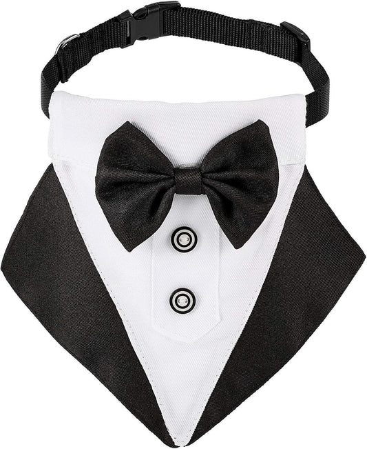 Medium Formal Dog Tuxedo Bandana Dog Wedding Bandana Dog Collar Tie with Bow Tie and Neck Tie Designs Adjustable Collar Formal Tux Dog Bowtie Adjustable Neckerchief