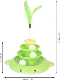 Cat Toy Roller, 3 Levels Turntable Cat Toys Tower Roller Toy with Feather Stick and 3 Balls