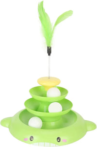 Cat Toy Roller, 3 Levels Turntable Cat Toys Tower Roller Toy with Feather Stick and 3 Balls