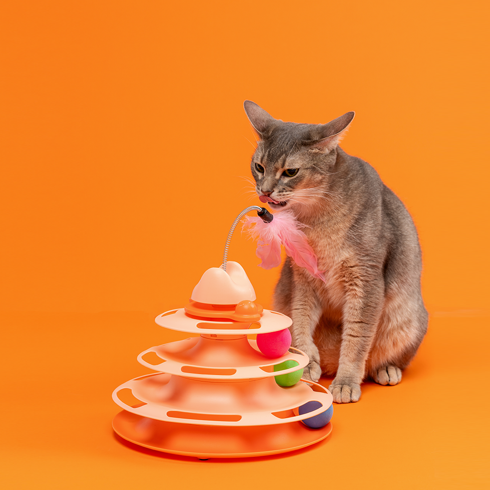 Roller Kitten Toys, Four-Tier Turnable Toys for Pet Cats,  TowerToy Cat Ball Toy