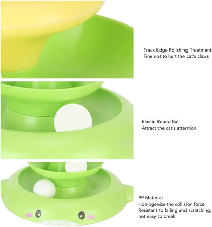 Cat Toy Roller, 3 Levels Turntable Cat Toys Tower Roller Toy with Feather Stick and 3 Balls