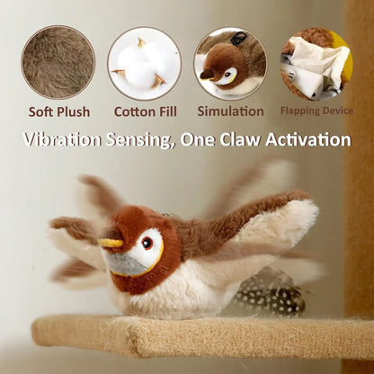 Pet Cat Interactive Toys, Rechargeable Chirping Flapping Bird (no Flying) with Catnip for Indoor Cats, Touch Activated Plush Toys