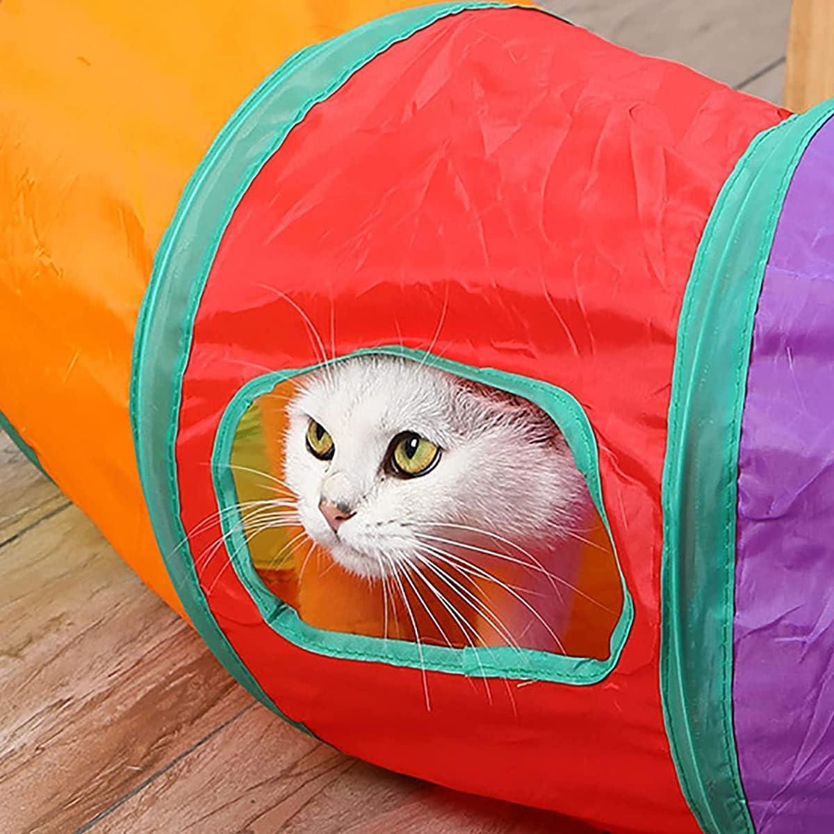 Cat Tunnel, 2 Way Collapsible Pet Tube for Indoor and Outdoor Use - Suitable for Cats and Bunnies (Rainbow-S)