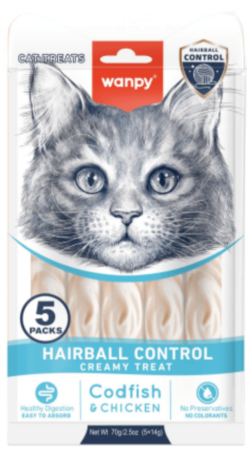 Wanpy Medicated Creamy Cat Treat Hairball Control Codfish & Chicken 70gm