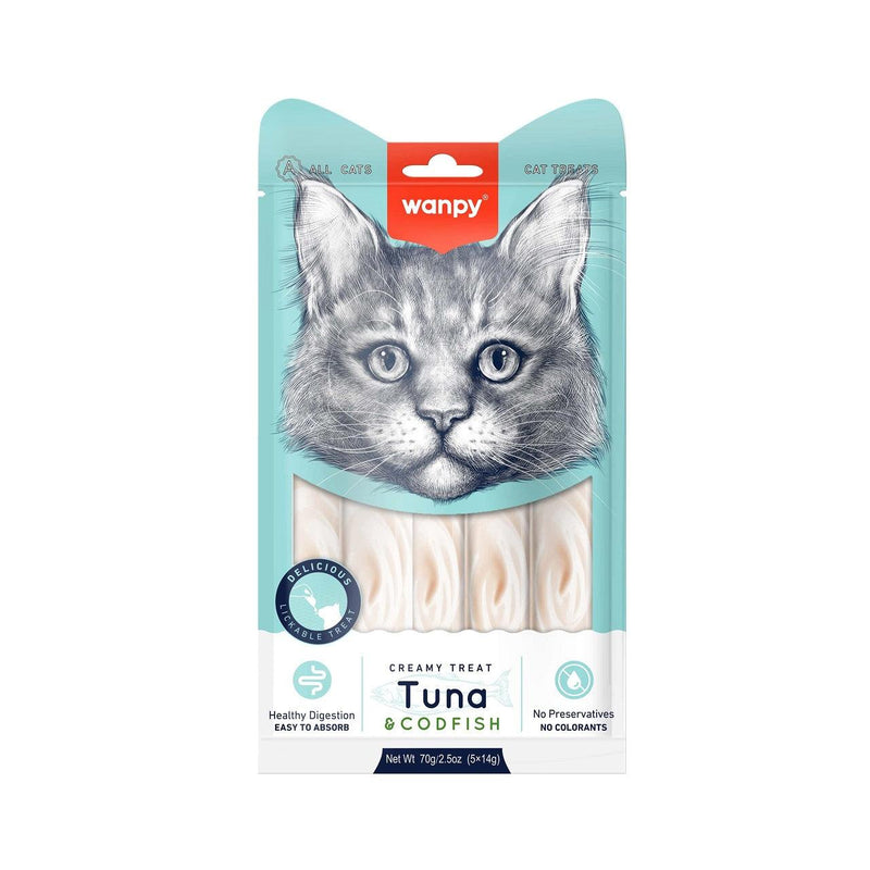 Wanpy Creamy Cat Treat Tuna and Cod Fish 5pc Pack 70g