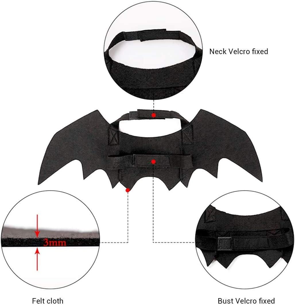 Bat Cat Wings Costume, Small, Black Felt, for Dogs & Cats, Halloween Pet Apparel Bat Wings, Straps for Easy Fit