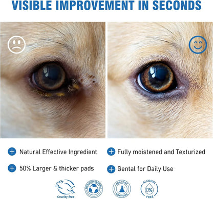 Vet Coach Dog Eye Wipes, Tear Stain Wipes for Dogs, Big & Thick Cat Eye Wipes for Dogs, Mild Ingredients, Texturized