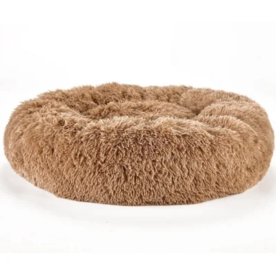 Plush-Donut-Shape-Pet-Cuddler-and-Covered-Dog-Bed-Brown