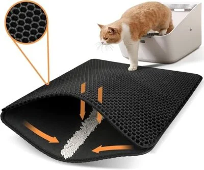 Cat Litter Mat, 60x45cm Large Honeycomb Double Layer Cat Litter Trapping Mat, Non Slip Waterproof Urine Proof Cat Litter Box Mat, Kitten Supplies and Essentials