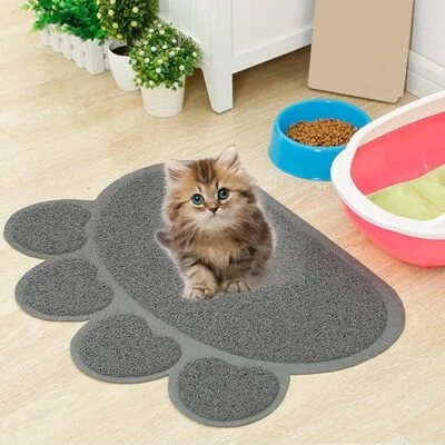 Frogued Kitten Mat Soft Leak-Proof Fine Workmanship Non-Slip Easy to Clean Less Waste Cloth Claw Shape Cat Litter Pad for Indoor Pet