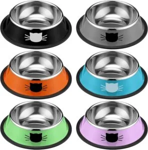 Cat Bowls for Food and Water Cat Dishes Stainless Steel PET Food Bowls 7 oz Anti Slip Metal PET Bowl with Removable Rubber Base Thicken Cat Feeding Bowl for Indoor Pets Kitten Small Dogs