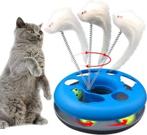 Cat Tower Toys, Interactive Cat Toys for Indoor Cats, Funny Kitten Toys, Pet Cat Spring Toy with Moving Balls Catch Exercise