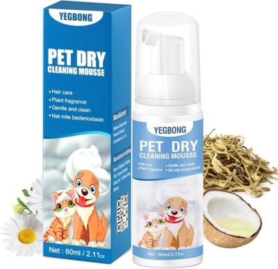 Yegbong Pets Dry Bath Foam Shampoo, Dog Shampoo with Natural Ingredients 60ml, Hypoallergenic Dry Shampoo for Cats and Dog, Pet No-Rinse Waterless Shampoo